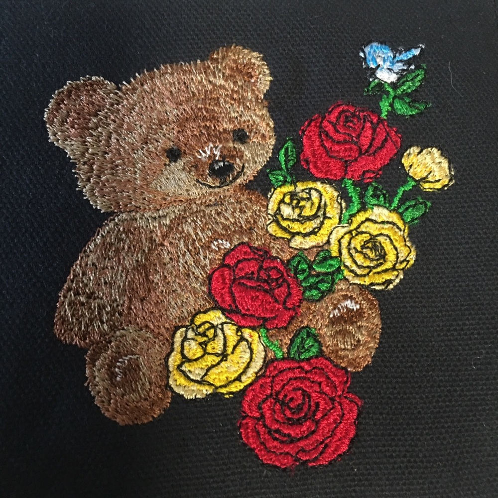 4 Embroidered coasters bears 5” Square Black background EUC New or like new. - Picture 2 of 9
